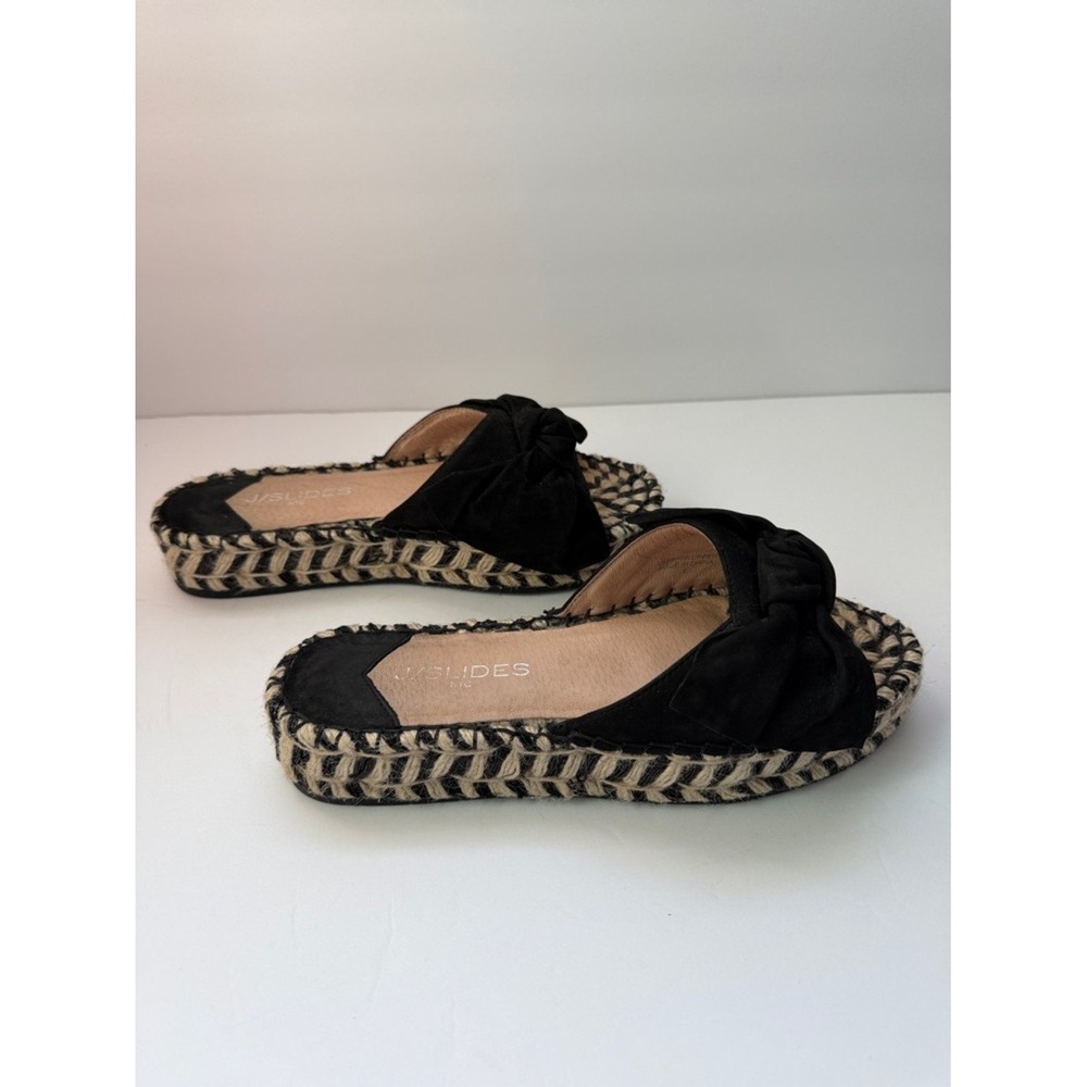 J/Slides Black‎ Bow Espadrille Mules Slip On Platform Sandals Women's Size - Picture 3 of 8
